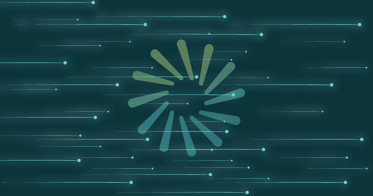 dark green background with bright sparks moving from left to right with the Foundation's spark logo faintly in the background